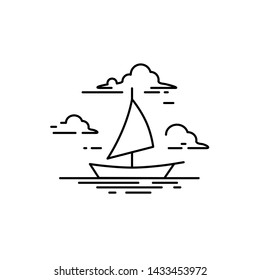 Yacht sailing with clouds line art illustration