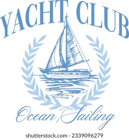 Yacht Sailing Club Nautical Varsity College colleigiate teams sail health USA Trending Anchor Whreaf Graphic Tee t-shirt logo slogan graphic artwork typography tote badge emblem crest 
