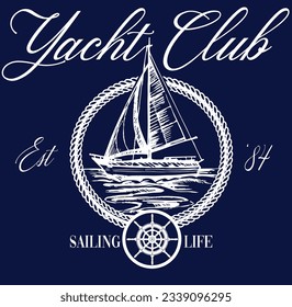 Yacht Sailing Club Nautical Varsity College Colleigiate Teams segeln Gesundheit USA Trending Anchor Whreaf Graphic Tee T-Shirt Logo Slogan Grafik Kunstwerk Typografie Tote Logo Wappen-Wappen 
