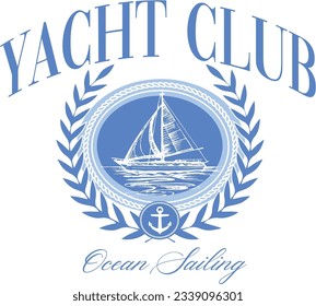 Yacht Sailing Club Nautical Varsity College Colleigiate Teams segeln Gesundheit USA Trending Anchor Whreaf Graphic Tee T-Shirt Logo Slogan Grafik Kunstwerk Typografie Tote Logo Wappen-Wappen 
