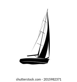 Yacht is sailing, isolated vector silhouette, ink drawing. Regatta