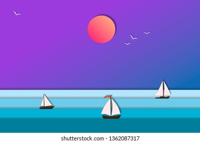 Yacht sailing on opened sea. Summer holidays concept. Little Boat in blue ocean