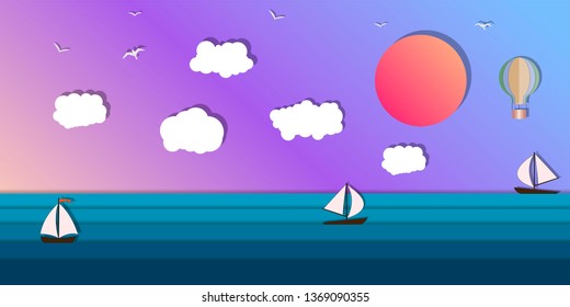Yacht sailing on opened sea. Summer holidays concept. Little Boat in blue ocean.
