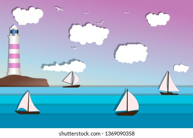 Yacht sailing on opened sea. Summer holidays concept. Little Boat in blue ocean.