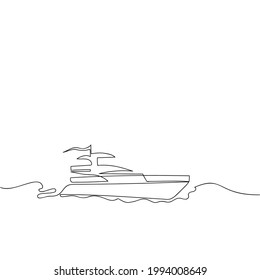 A yacht sailing on the waves drawn by a continuous line. Simple vector illustration.
