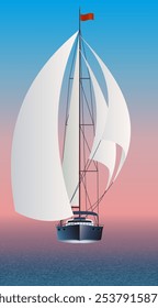 Yacht sailing in the open sea. Vector illustration. Sketch for creativity.