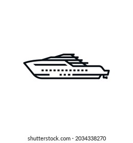 yacht sailing vector outline style, line icon isolated on transparent background