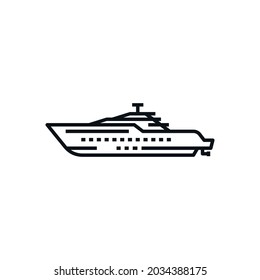 yacht sailing vector outline style, line icon isolated on transparent background