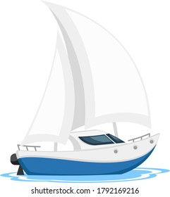 Yacht sailing in water on white background