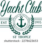 Yacht Sailor Club  sea Nautical Varsity College colleigiate teams sail health USA Trending Anchor fashion Graphic Tee t-shirt logo slogan graphic artwork typography  badge emblem crest Hamptons Monaco
