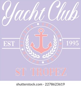 Yacht Sailor Club  sea Nautical Varsity College colleigiate teams sail health USA Trending Anchor fashion Graphic Tee t-shirt logo slogan graphic artwork typography  badge emblem crest Hamptons Monaco
