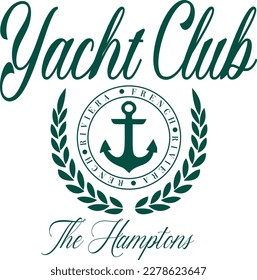 Yacht Sailor Club mar Nautical Varsity College equipos de estudio navegan por la salud USA Trending Anchor moda Gráfico Tee camiseta logo eslogan arte gráfico tipografía emblema escudo Hamptons Mónaco