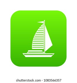 Yacht with sails icon digital green for any design isolated on white vector illustration