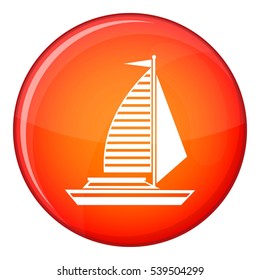 Yacht with sails icon in red circle isolated on white background vector illustration