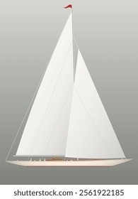 Yacht with sails on the sea surface. Vector illustration. Sketch for creativity.