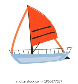 Yacht with sails on a white background. Isolated element in doodle style.