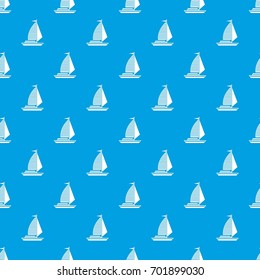 Yacht with sails pattern repeat seamless in blue color for any design. Vector geometric illustration