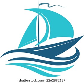 Yacht with sails silhouette, design for nautical travel