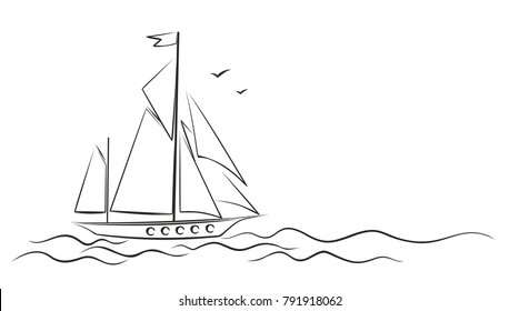 Yacht in the sea. 