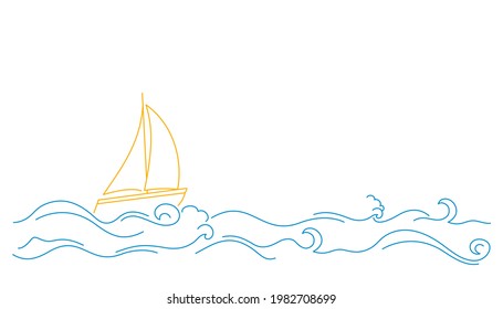 Yacht in the sea doodle style. Vector illustration.