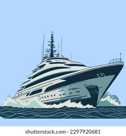 Yacht in the sea, ocean, yacht icon, yacht vector illustration