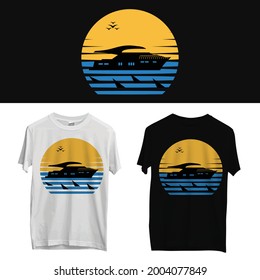 Yacht in the sea sunset t shirt design