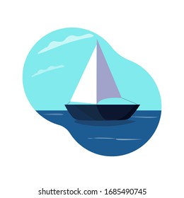 Yacht at sea under sail isolated on a white background, Illustration in flat style, represents a summer trip, vacation, adventure. Vector illustration.