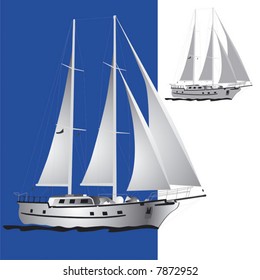 Yacht in the sea. Vector with the gradient and the simple vector.