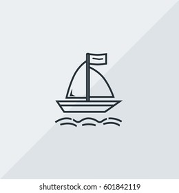 Yacht in the Sea vector icon, The outlined symbol of small boat with sail. Simple, modern flat vector illustration for mobile app, website or desktop app  