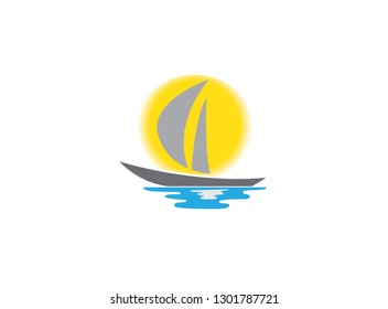 Yacht sealing with big sun and sea for logo design