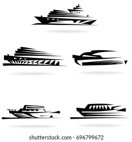Yacht set, on white background, illustrator, tribal