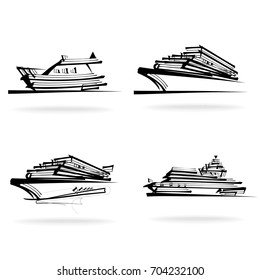 Yacht set, on white background, illustration