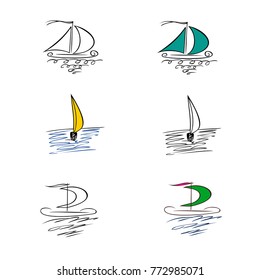 Yacht. Set. Sketch. Calligraphy. Vector.