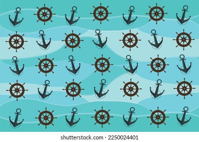 yacht ship anchor and ship rudder vector illustration sea background