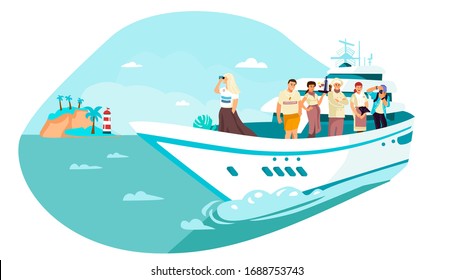 Caracteres del buque de crucero caricatura composición de estilo plano con capitana de camareros navegantes aislados ilustración vectorial