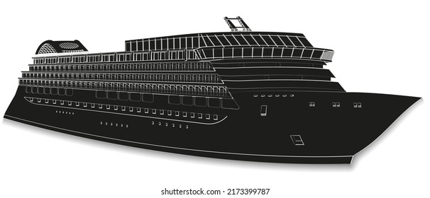Yacht or ship logo for transporting people or cargo, vector illustration in black color isolated on white background