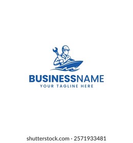 yacht ship mechanic logo design