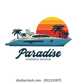 Yacht ship vector illustration logo design, perfect for vip club and holiday  vacation trip logo also tshirt design