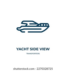 Yacht side view icon. Linear vector illustration from transporters collection. Outline yacht side view icon vector. Thin line symbol for use on web and mobile apps, logo, print media.