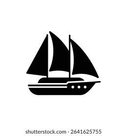 Yacht Sideview with Sails for Sailing and Summer Vacation Icon