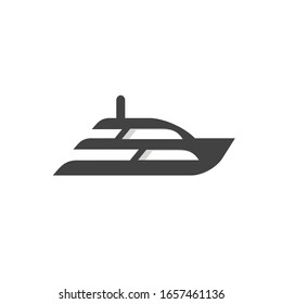 Yacht sign. Pleasure cruiser. Luxury boat. Ship. Transport service logo. Flat minimalist design. white background Gray black vector. product brand service label banner board display. App icon.