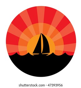 Yacht silhouette on sunset background. Vector illustration