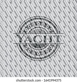 Yacht silver emblem or badge. Scales pattern. Vector Illustration. Detailed.