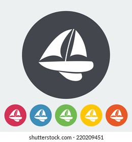 Yacht. Single flat icon on the circle. Vector illustration.