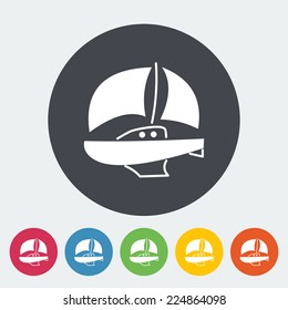 Yacht. Single flat icon on the circle. Vector illustration.