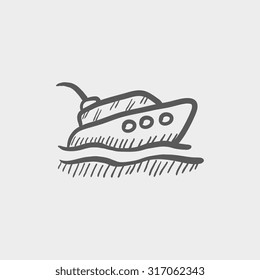 Yacht sketch icon for web, mobile and infographics. Hand drawn vector dark grey icon isolated on light grey background.