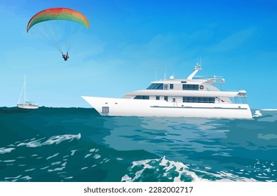 Yacht and skydiver sea view travel and leisure