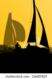 Yacht sports sailing with active men in sea and ocean background illustration vector