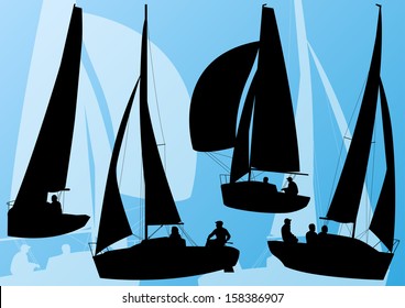 Yacht sports sailing boat detailed collection vector background illustration