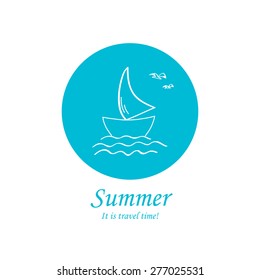 Yacht. Summer and travel icon. Travel design. Logo. Vector illustration.